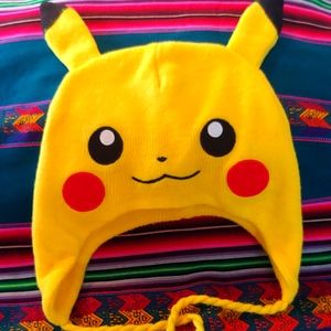 Pikachu Beanie Hat with Pokeball Tassel Ties, Unisex